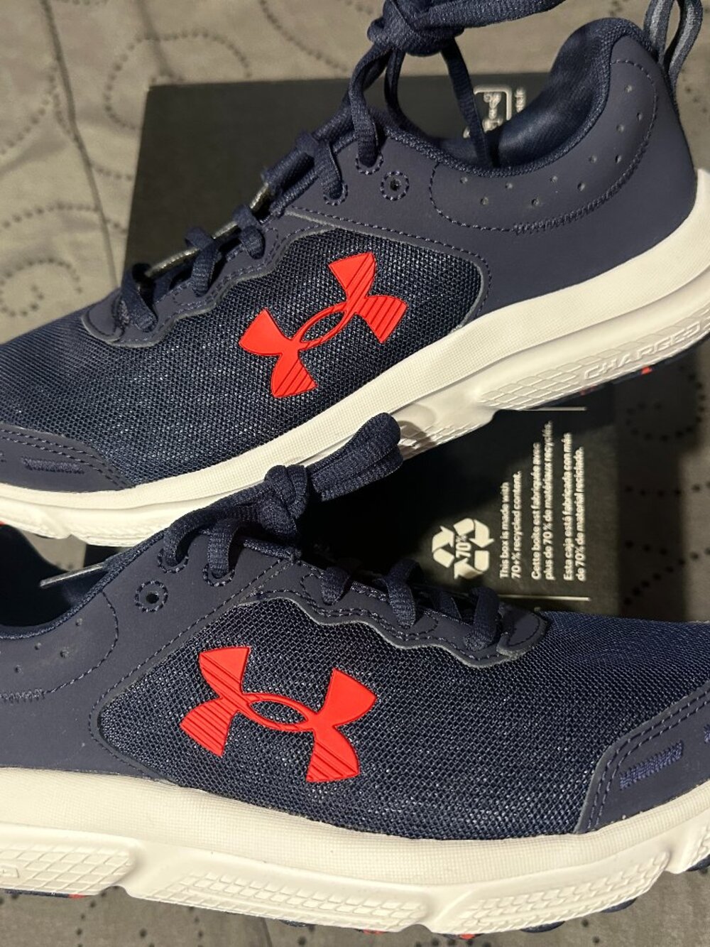 UNDER ARMOUR CHARGED ASSERT 10 DARK BLUE RED WHITE SHOES SIZE 11 OR 12 MEN NWB $